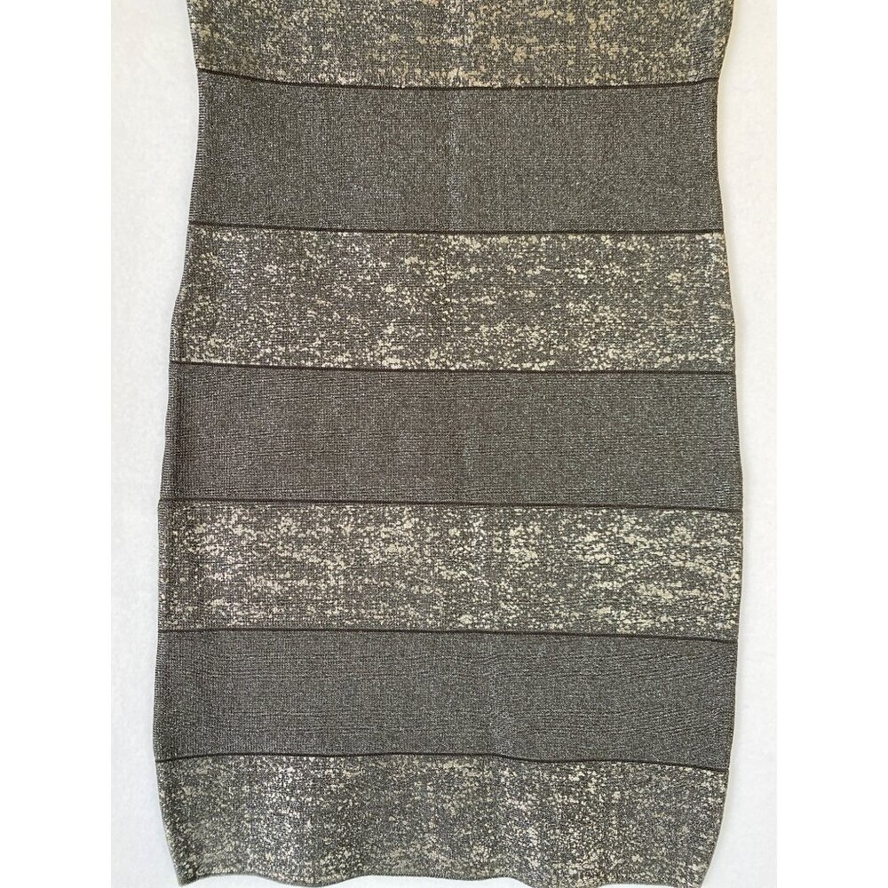 Vintage Bebe Dress Small Metallic Silver Bodycon One Shoulder - Picture 5 of 8